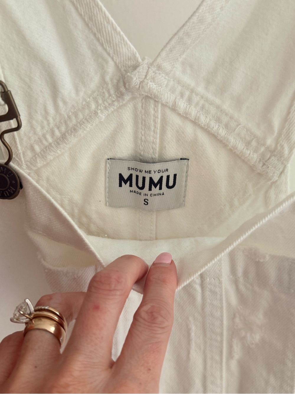 Show Me Your MuMu White Frayed Denim Short Overalls - Picture 4 of 8